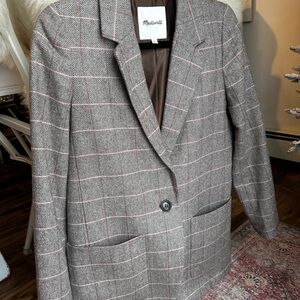 Madewell Houndstooth Blazer in Brown and Pink